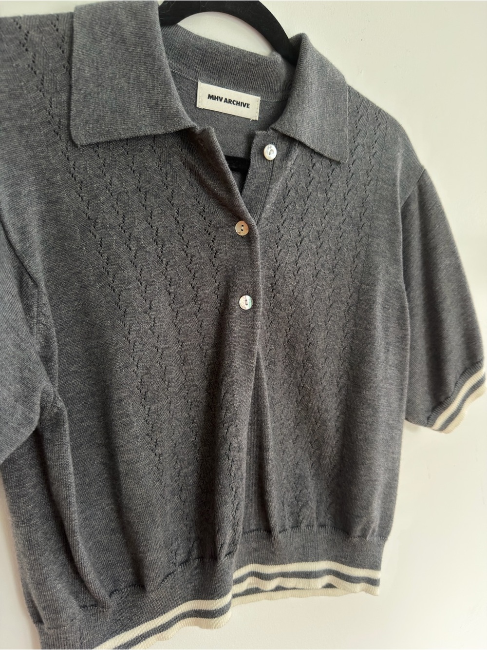 MHV Archive Gray Short-Sleeve Polo Knit Top